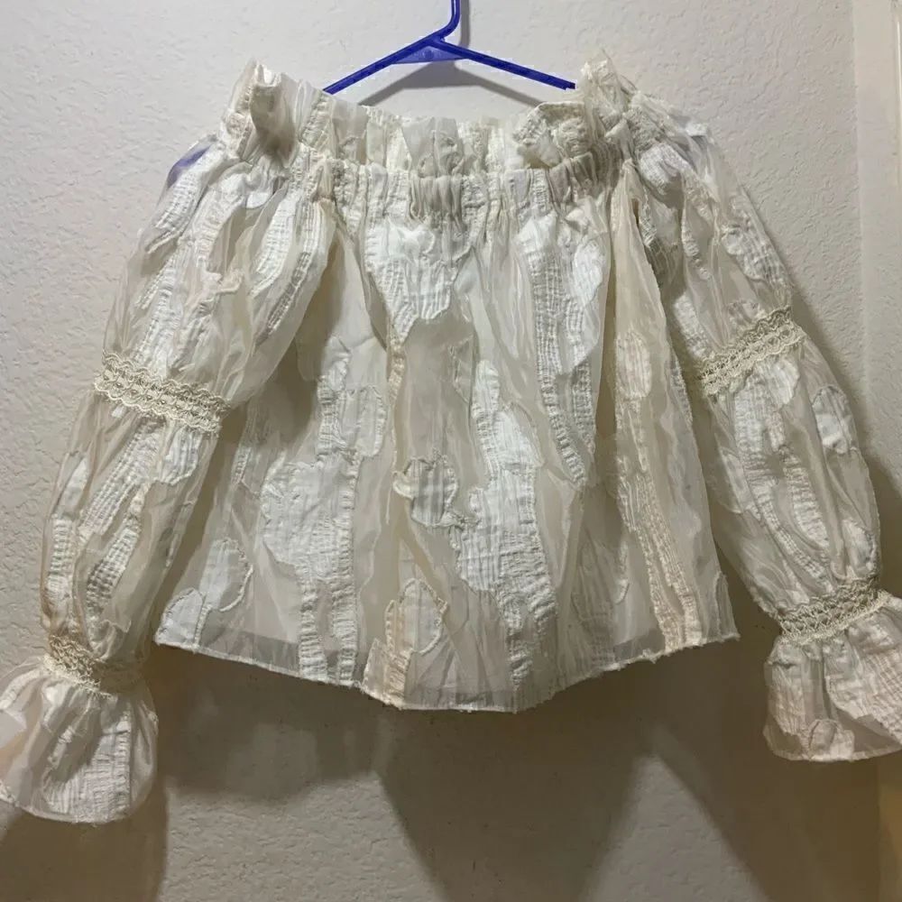 ALEXIS Off-The-Shoulder Three-Quarter Sleeve Crop Top